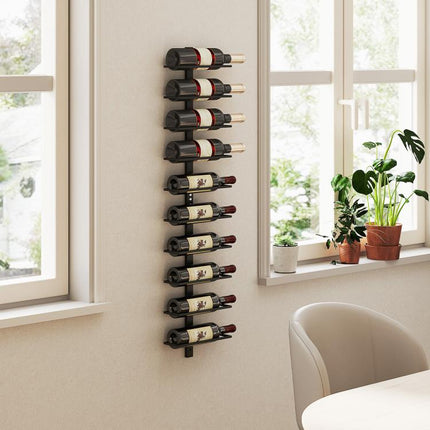 Wine Rack, Wall Mounted, 10 Tier Metal Wine Display Rack, Storage Holder for Kitchen, Dining Room, Bar, Cellar, Black