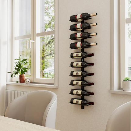 Wine Rack, Wall Mounted, 10 Tier Metal Wine Display Rack, Storage Holder for Kitchen, Dining Room, Bar, Cellar, Black