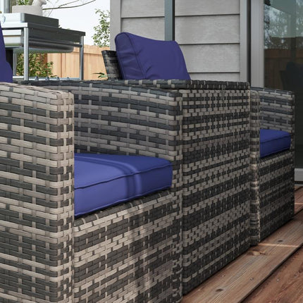 6 Pieces Rattan Garden Furniture Set, 7 Seater Wicker Outdoor Furniture Set with Storage Tea Table & Side Table, Sectional Garden Sofa Set with Cushions, Navy Blue