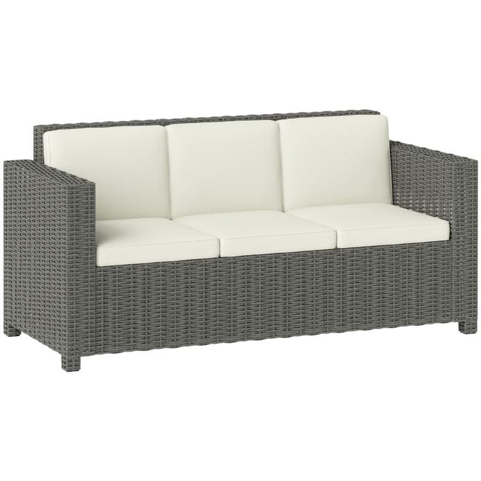 3-Seater Weather Resistant Outdoor Garden Rattan Sofa Cream White