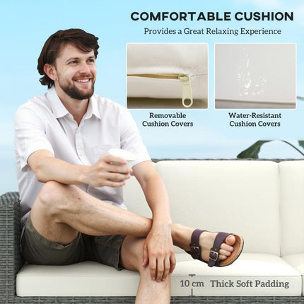 3-Seater Weather Resistant Outdoor Garden Rattan Sofa Cream White