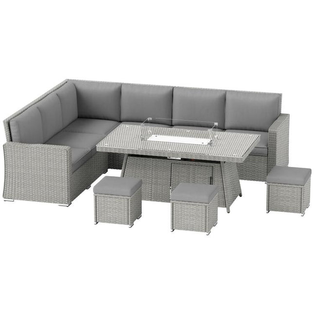 Seven-Piece Firepit Table Rattan Sofa Set - Grey