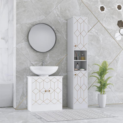 Tall Bathroom Storage Cabinet with Doors, Slim Bathroom Storage Unit with Adjustable Shelves, Freestanding Bathroom Storage Unit, White