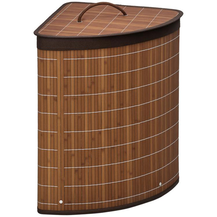 Bamboo Laundry Basket with Lid, 55 Litres Laundry Hamper with Removable Washable Lining,  Corner Washing Baskets, 38 x 38 x 57cm, Brown