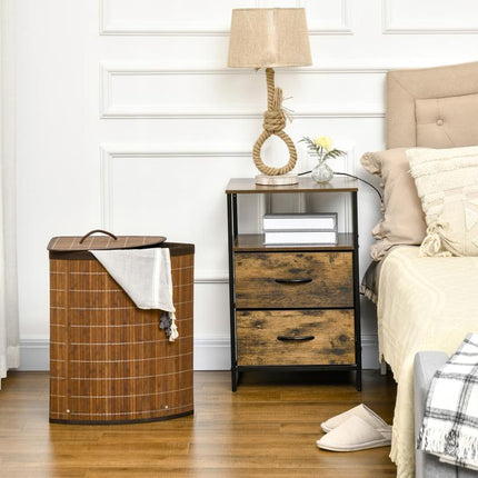Bamboo Laundry Basket with Lid, 55 Litres Laundry Hamper with Removable Washable Lining,  Corner Washing Baskets, 38 x 38 x 57cm, Brown