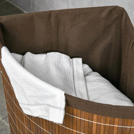 Bamboo Laundry Basket with Lid, 55 Litres Laundry Hamper with Removable Washable Lining,  Corner Washing Baskets, 38 x 38 x 57cm, Brown