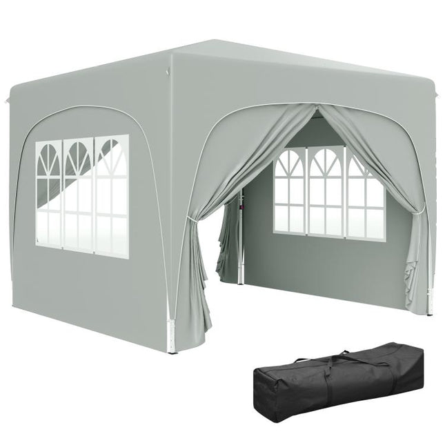 3 x 3m Pop-Up Gazebo Shelter, with Accessories - Light Grey