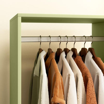 Open Wardrobe on Wheels, Bedroom Wardrobe with Clothes Hanging Rail, 2 Storage Shelves, Mobile Garment Rack for Cloakroom, Hallway, Green