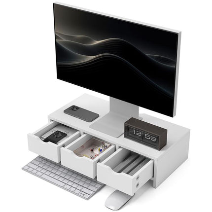 Monitor Stand Riser with 3 Drawers, Monitor Riser for Laptop, Computer, PC, Small Printer, 51 x 24 x 13cm, White