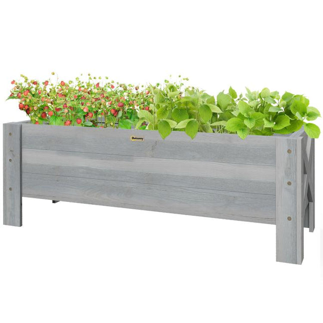 58L Garden Raised Bed Planter Grow Containers for Outdoor Patio Plant Flower Vegetable Pot Fir Wood, 100 x 36.5 x 36 cm, Grey