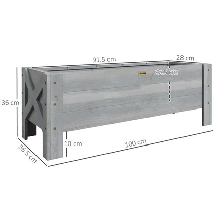58L Garden Raised Bed Planter Grow Containers for Outdoor Patio Plant Flower Vegetable Pot Fir Wood, 100 x 36.5 x 36 cm, Grey