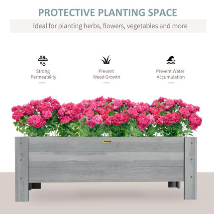 58L Garden Raised Bed Planter Grow Containers for Outdoor Patio Plant Flower Vegetable Pot Fir Wood, 100 x 36.5 x 36 cm, Grey