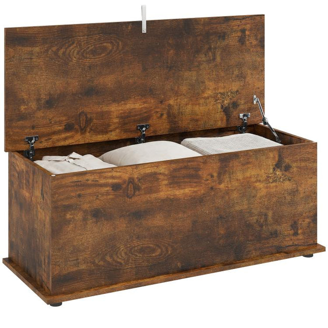 Storage Chest, Large 113L Blanket Box, Shoe Bench with Safety Hinged Lid, Storage Trunk, Bed End Bench for Bedroom, Hallway, Living room, Playroom, 100 x 40 x 40cm, Rustic Brown