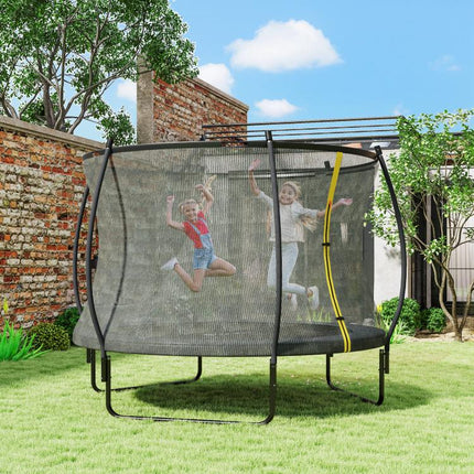 10ft Outdoor Trampoline with Enclosure Net, Spring Cover, Black