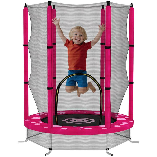 4.6ft Toddler Trampoline w/ Safety Enclosure Net, for Indoor Outdoor Use, Ages 3-6 Years, Pink