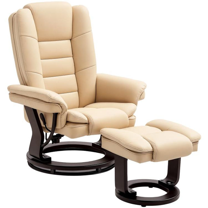 Faux Leather 135 Degrees Reclining Chair and Footstool - Beige