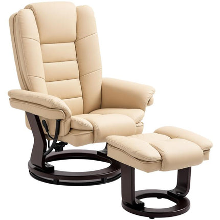Faux Leather 135 Degrees Reclining Chair and Footstool - Beige