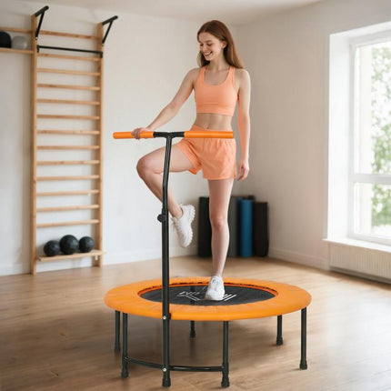 40 inch Fitness Trampoline with Adjustable Handle, Rebounder Trampoline, Mini Jumper for Indoor Exercise Workout, Orange