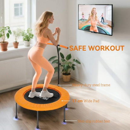 40 inch Fitness Trampoline with Adjustable Handle, Rebounder Trampoline, Mini Jumper for Indoor Exercise Workout, Orange