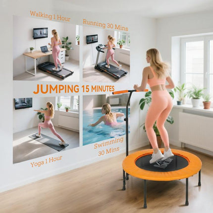 40 inch Fitness Trampoline with Adjustable Handle, Rebounder Trampoline, Mini Jumper for Indoor Exercise Workout, Orange