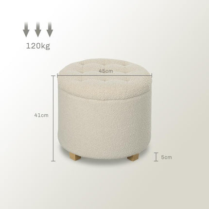 40.5L Teddy Fleece Storage Ottoman - Cream White
