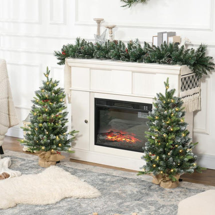 Set of Two 3ft Christmas Trees, with Lights, Berries and Pinecones