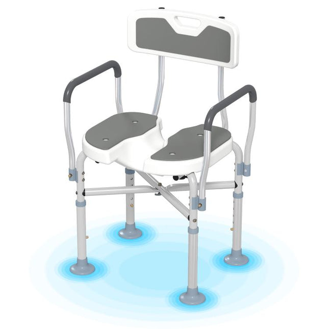 Shower Chair with Hygiene Cut-Out Seat and Reinforced Crossbars, Height Adjustable Padded Bath Chair with Non-slip Feet for Elderly Seniors Disabled Handicap, Tool-Free Assembly, Grey