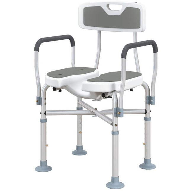 Shower Chair with Hygiene Cut-Out Seat and Reinforced Crossbars, Height Adjustable Padded Bath Chair with Non-slip Feet for Elderly Seniors Disabled Handicap, Tool-Free Assembly, Grey