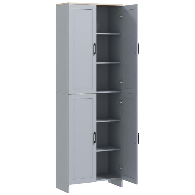 Freestanding Kitchen Cupboard, 4-Door Storage Cabinet with Adjustable Shelves, Modern Kitchen Pantry for Dining Room, 170cm, Grey