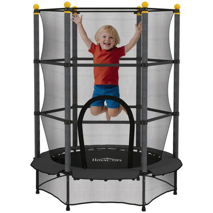 4.6FT/55 inch Kids Trampoline with Enclosure Net, Outdoor Indoor Use, for Ages 3-10 Years, Black