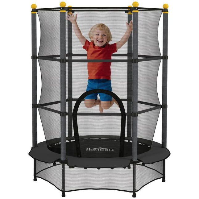 4.6FT/55 inch Kids Trampoline with Enclosure Net, Outdoor Indoor Use, for Ages 3-10 Years, Black