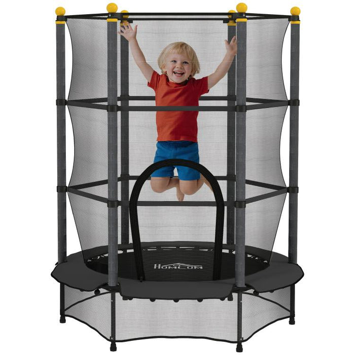 4.6FT/55 inch Kids Trampoline with Enclosure Net, Outdoor Indoor Use, for Ages 3-10 Years, Black