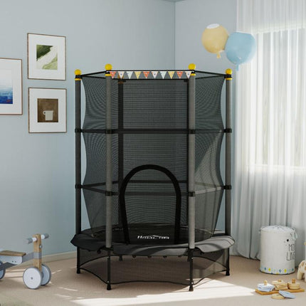 4.6FT/55 inch Kids Trampoline with Enclosure Net, Outdoor Indoor Use, for Ages 3-10 Years, Black