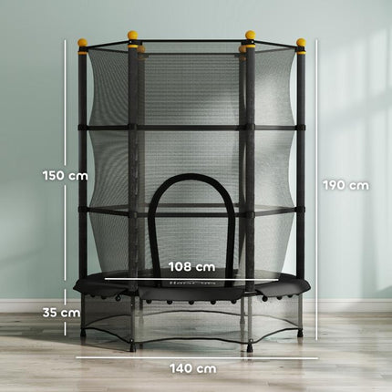 4.6FT/55 inch Kids Trampoline with Enclosure Net, Outdoor Indoor Use, for Ages 3-10 Years, Black