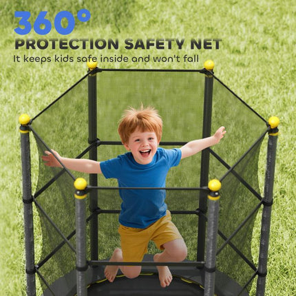 4.6FT/55 inch Kids Trampoline with Enclosure Net, Outdoor Indoor Use, for Ages 3-10 Years, Black