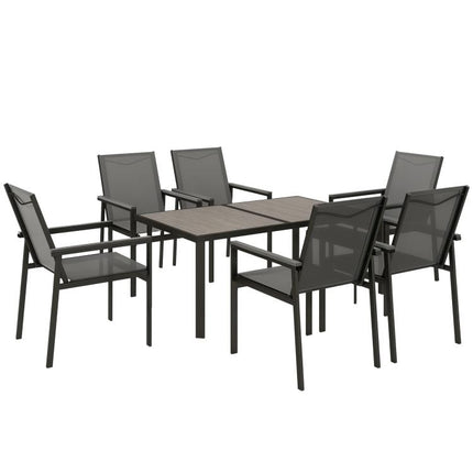 Seven-Piece Metal Dining Set, with Glass-Top Table - Grey