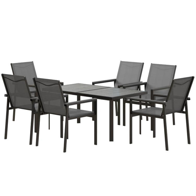 Seven-Piece Metal Dining Set, with Glass-Top Table - Grey