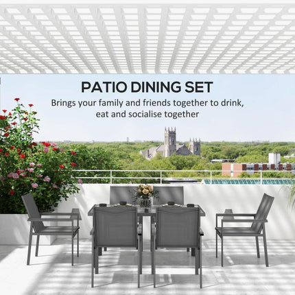Seven-Piece Metal Dining Set, with Glass-Top Table - Grey