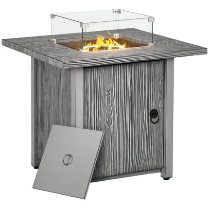 71cm 50,000 BTU Gas Fire Pit Table with Cover and Glass Screen - Grey