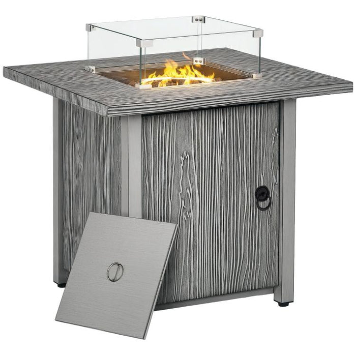 71cm 50,000 BTU Gas Fire Pit Table with Cover and Glass Screen - Grey