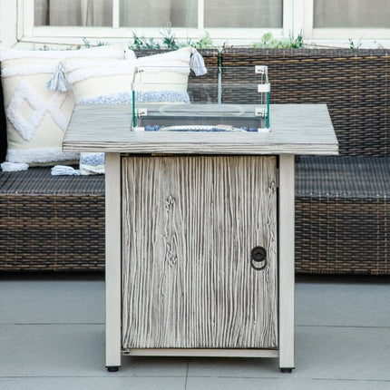 71cm 50,000 BTU Gas Fire Pit Table with Cover and Glass Screen - Grey