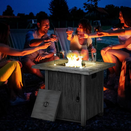 71cm 50,000 BTU Gas Fire Pit Table with Cover and Glass Screen - Grey