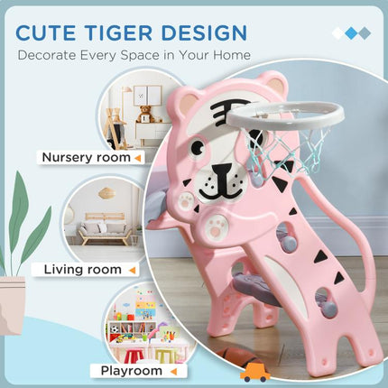 3 in 1 Baby Slide for Indoor Use with Climber, Basketball Hoop, Basketball, for Ages 18-36 Months - Pink