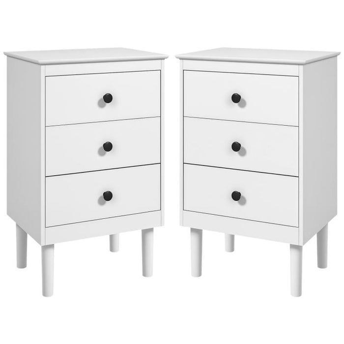 Set of Two Three-Drawer Bedside Tables - White