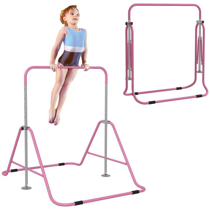 Kids Gymnastic Bar, with Adjustable Height, Foldable Horizontal Bars - Pink