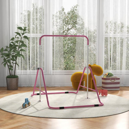 Kids Gymnastic Bar, with Adjustable Height, Foldable Horizontal Bars - Pink