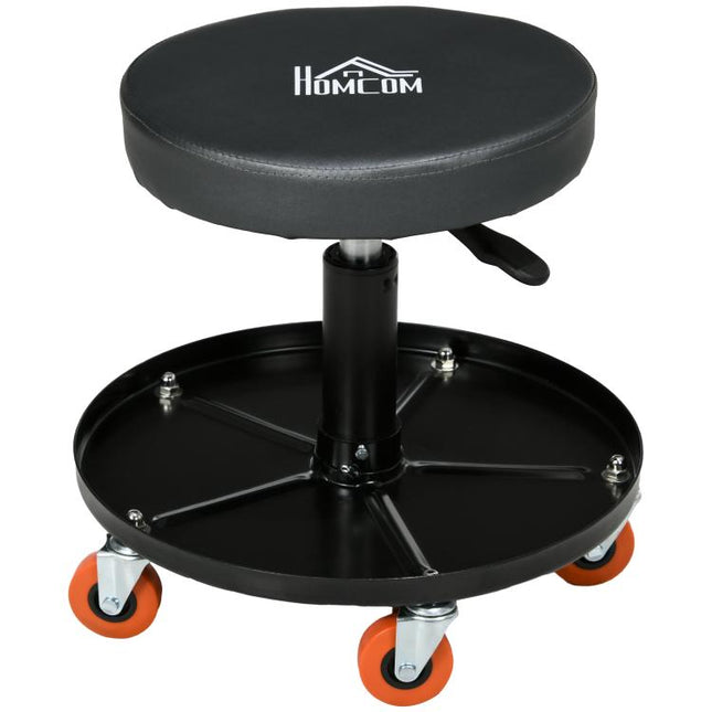 Rolling Mechanical Stool, Pneumatic Adjustable Workshop Stool with Tool Tray, Wheels - Black