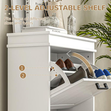 Two-Drawer Minimalistic 10-Shoe Cabinet - White