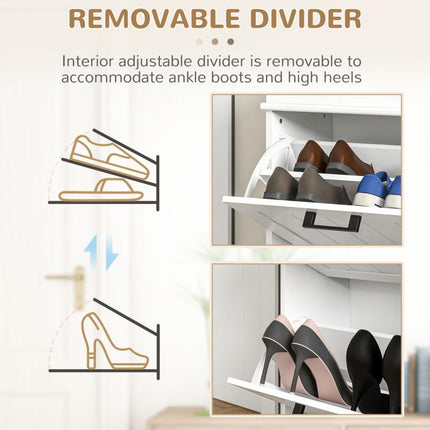 Two-Drawer Minimalistic 10-Shoe Cabinet - White