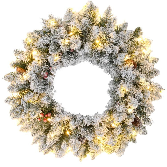 60 inch Snowy Pine Cone and Berry Christmas Wreath, with LED Lights